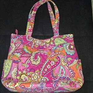 Vera Bradley Retired Vibrant Pink Quilted Women's Bag Tote Pockets Shoulder Bag